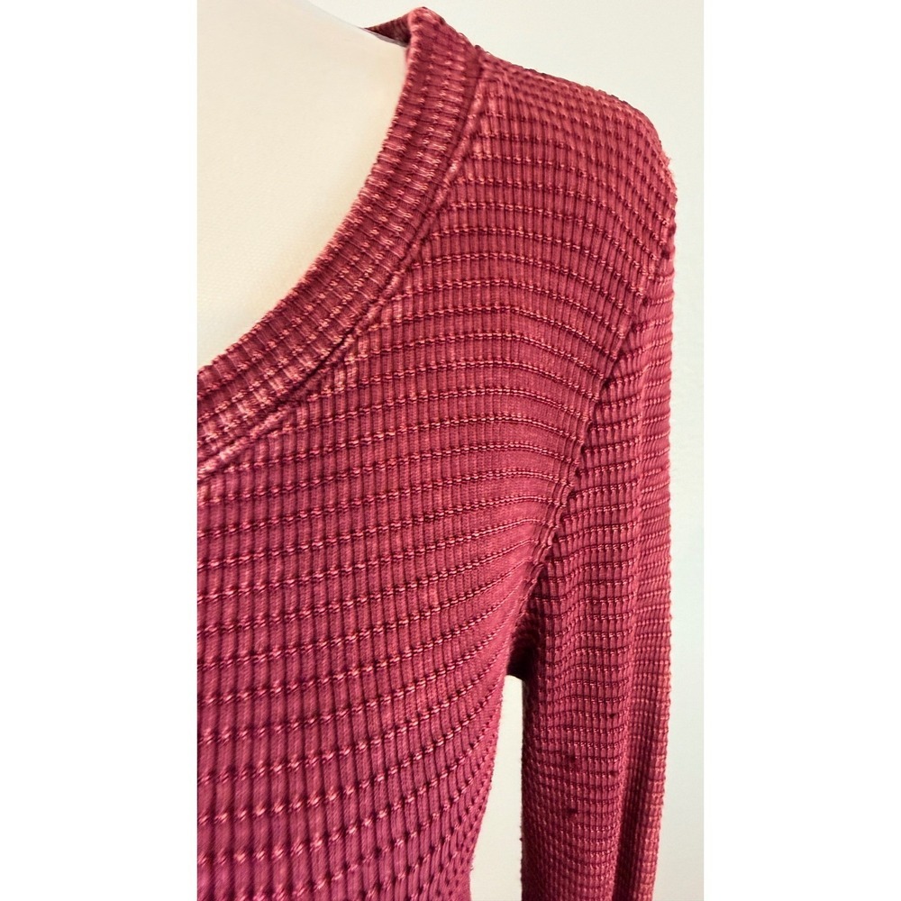 Able Boho Cottagecore Maroon Waffle Knit Crochet Trim Long Sleeve Mini Dress S - Picture 2 of 11